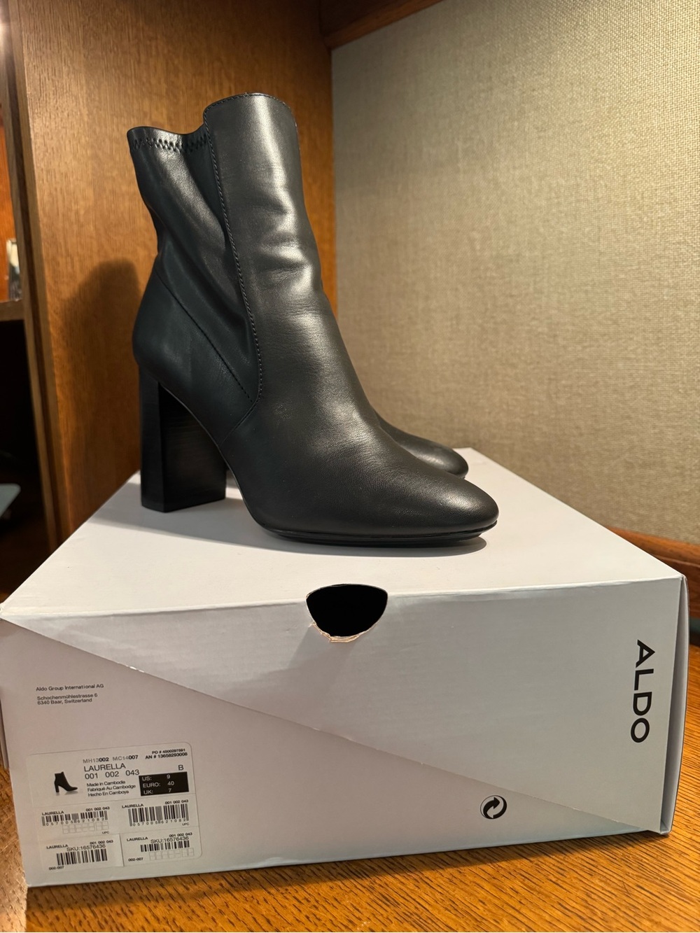 ALDO Black Leather Block Heel Ankle Boots